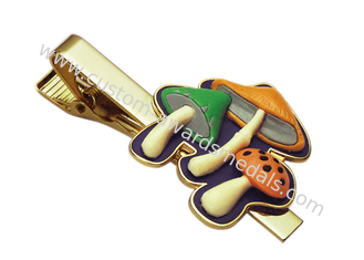 Promotional Gift Brass Offset Printing, Gold Plating Personalized Tie Bar / Mushroom Tie Bar