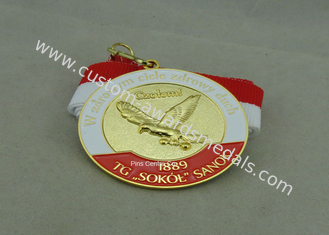 Die Casting Soft Enamel Medal , Marathon Running Medal With Printing Ribbon