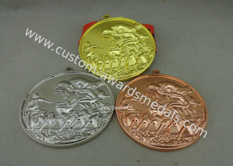 Zinc Alloy Customized Ribbon Medals , 3D Sports Running Medals With Gold Plating