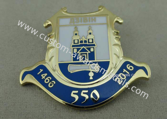 Gold Plated Brass Stamped Custom Lapel Pins Velvet Box Pin / Awards Pin Badge