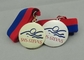 Nickel Plated Ribbon Medals Square With Offset Printing Sticker
